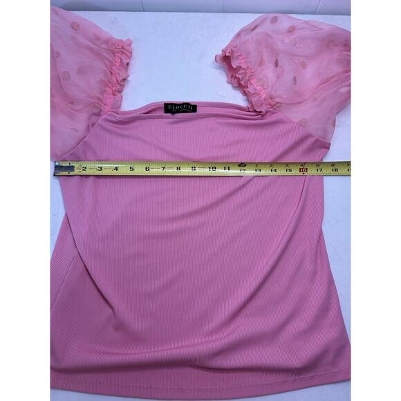Eloquii Women's Plus Size Flocked Organza Long Sleeve Top in Pink Size 18/20 - Picture 3 of 6